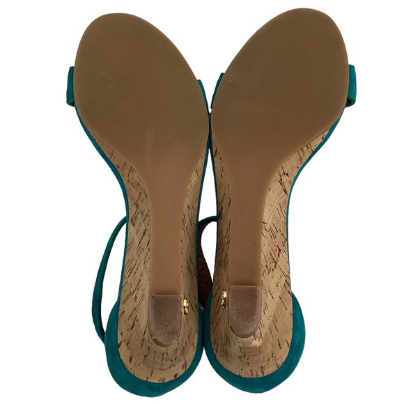 Tory Burch Savannah Suede Wedge Ankle Strap Sandal Turquoise - Picture 7 of 13